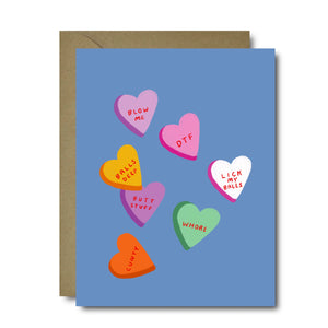 Spicy Candy Hearts Blow Me Love Greeting Card | A2