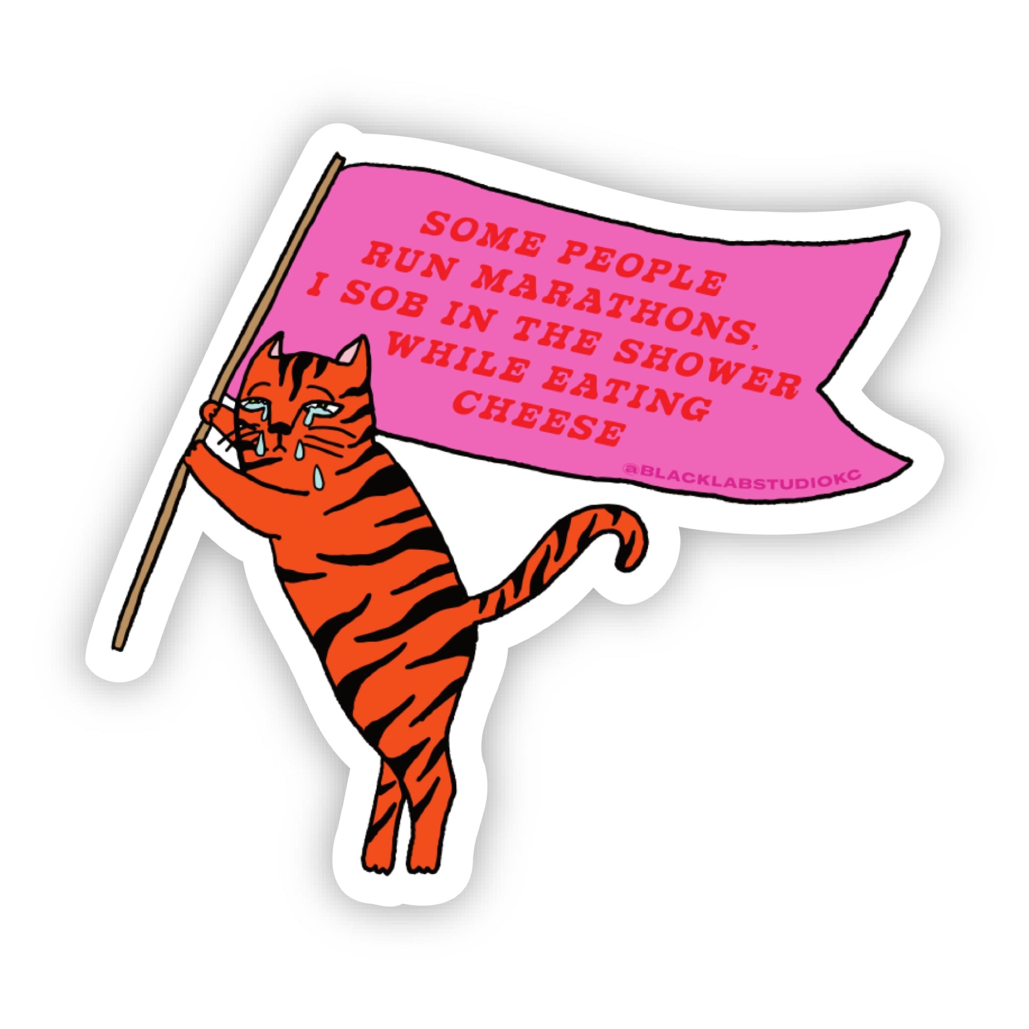 Sobbing Cat Run Marathons Sob in the Shower Waterproof Sticker