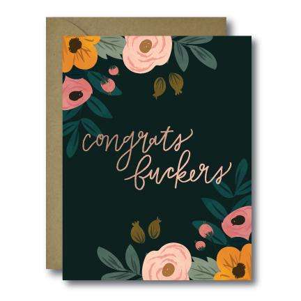 Funny Floral Congrats Fuckers Wedding Greeting Card | A2